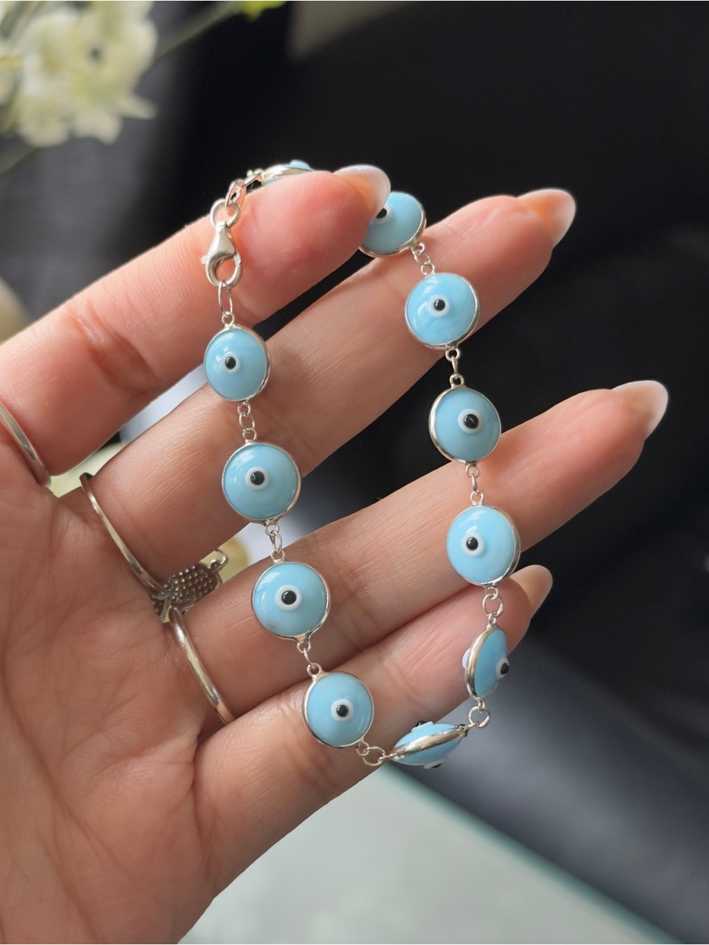 Sterling silver 925 evil eye bracelet 7.5”